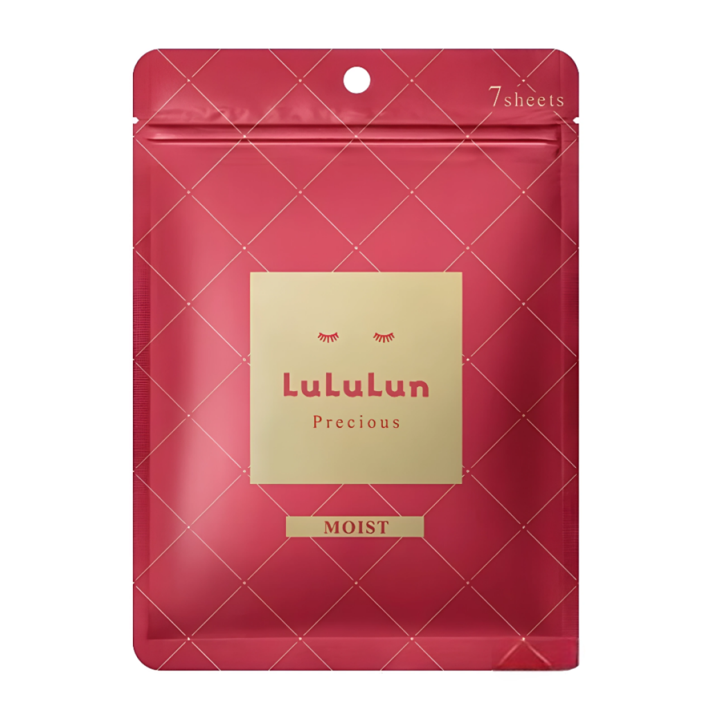 LULULUN Precious Moist Red Face Mask – Mască textilă anti-aging intens hidratantă, 7 buc